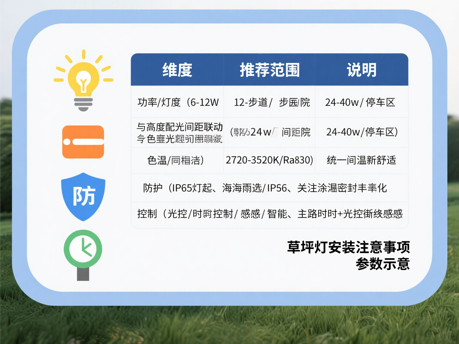 草坪燈安裝注意事項 參數示意